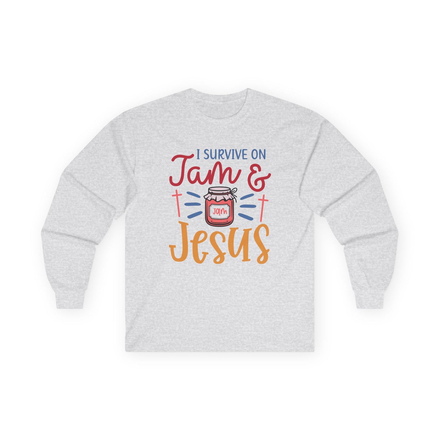 Long Sleeve Tee — "I Survive on Jam & Jesus" Christian Jam Lover Shirt