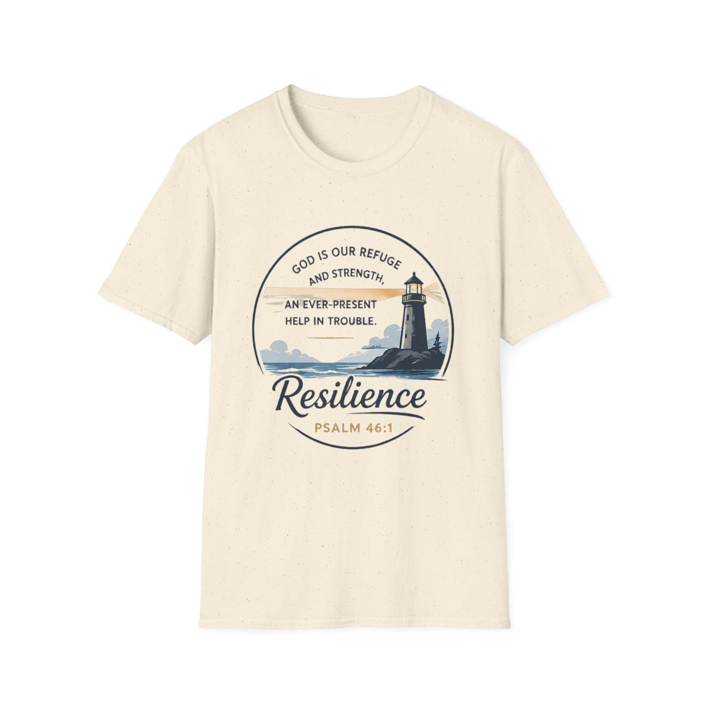 Resilience Lighthouse T-Shirt — Psalm 46:1 Inspirational Christian Tee