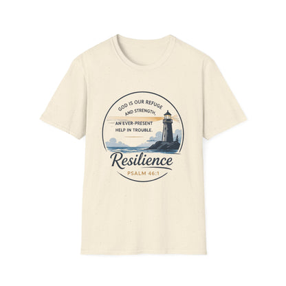 Resilience Lighthouse T-Shirt — Psalm 46:1 Inspirational Christian Tee