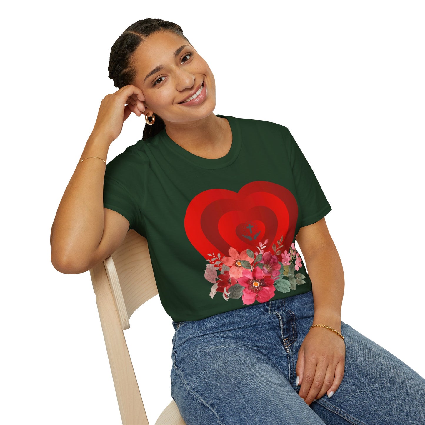 Romantic Floral Heart Unisex Softstyle T-Shirt