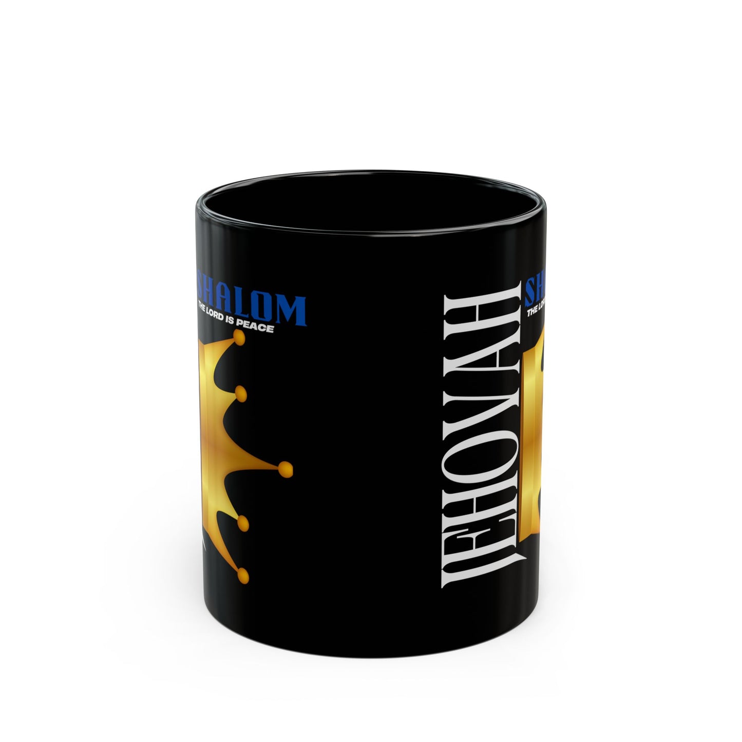Jehovah Shalom - Crown Black Mug - 11oz & 15oz Coffee Cup for Faith and Inspiration