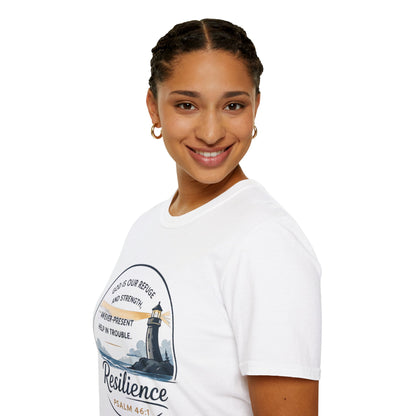Resilience Lighthouse T-Shirt — Psalm 46:1 Inspirational Christian Tee