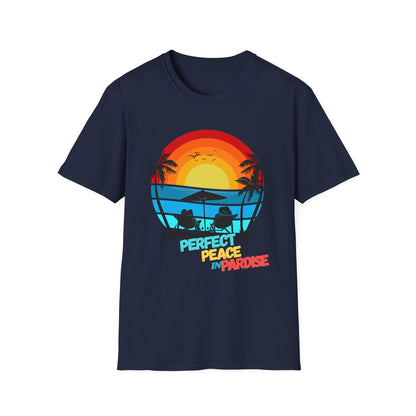 T-Shirt with Tropical Sunset Design, Relaxing Tee, Perfect for Beach Lovers, Great Gift for Vacations, Ideal for Summer Casual Wear