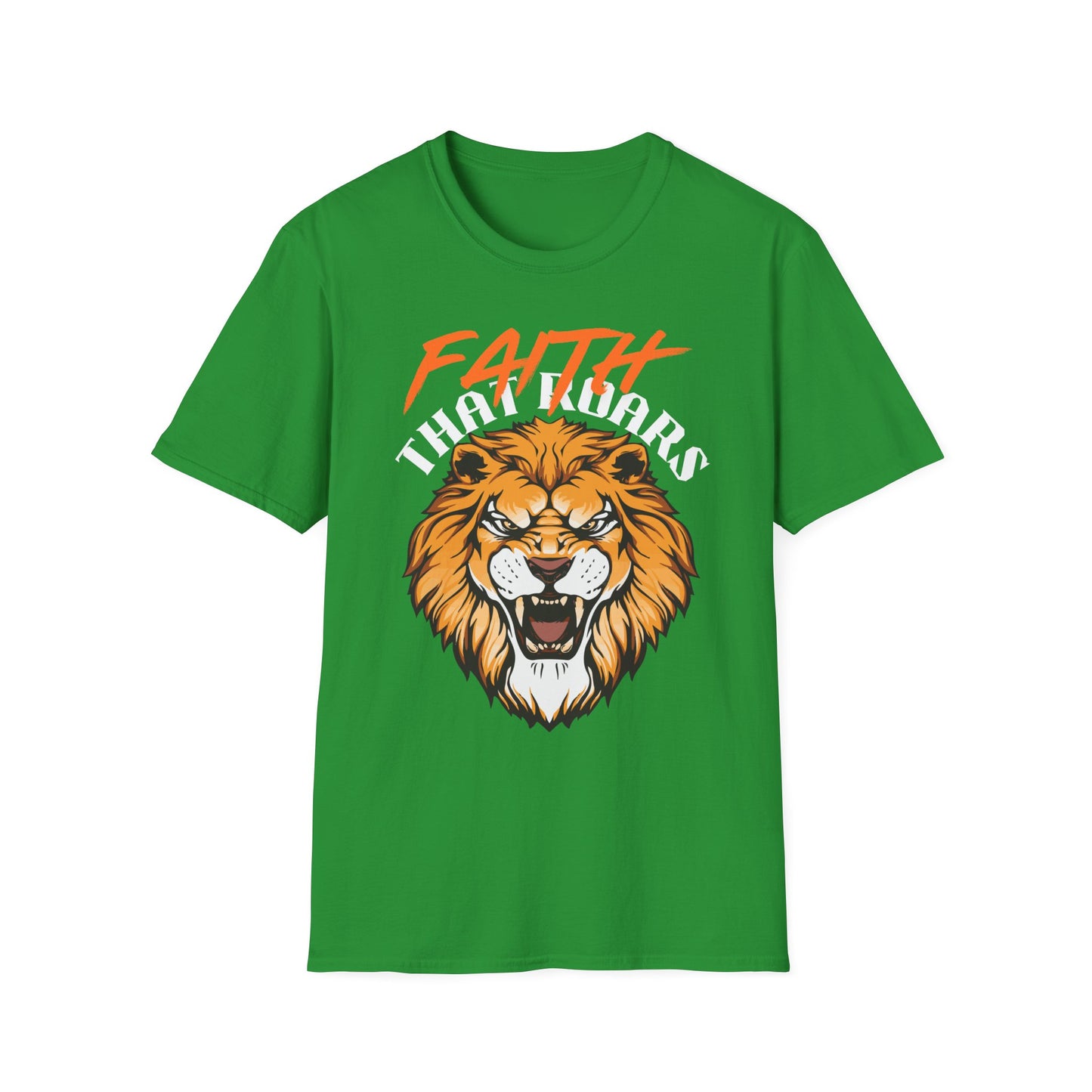 Faith That Roars Unisex Softstyle T-Shirt - Bold Lion Design for Inspiration