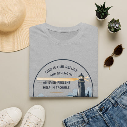 Resilience Lighthouse T-Shirt — Psalm 46:1 Inspirational Christian Tee
