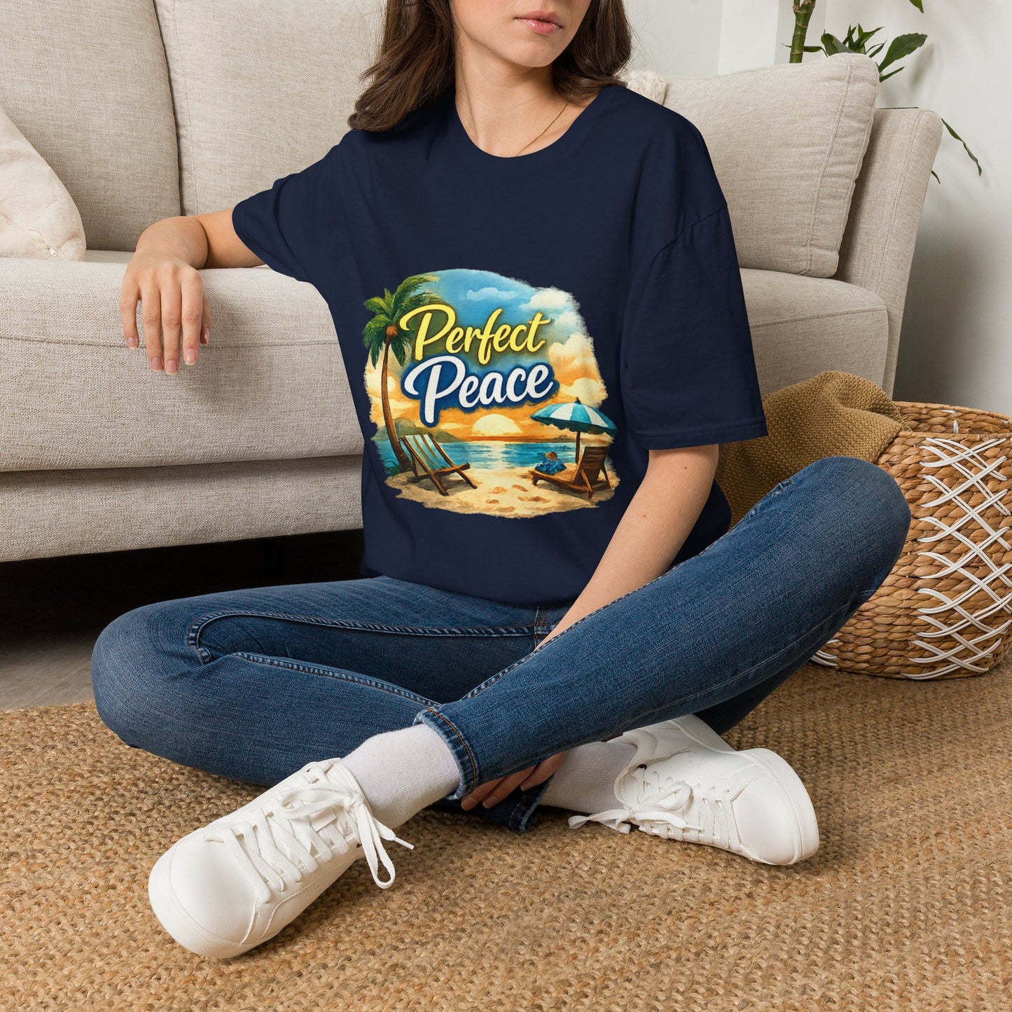 Perfect Peace Beach T-Shirt — Tropical Palm Sunset Graphic Tee
