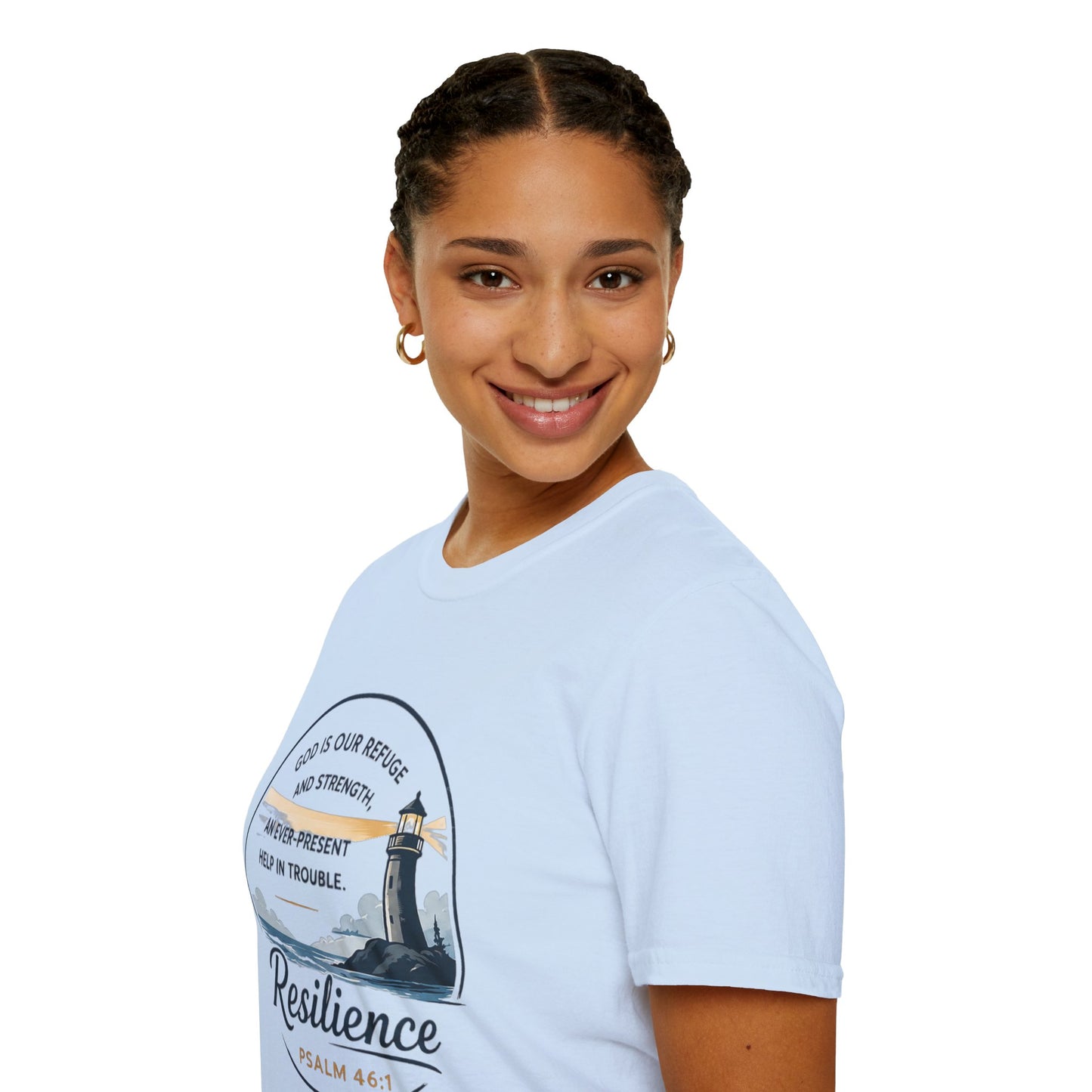 Resilience Lighthouse T-Shirt — Psalm 46:1 Inspirational Christian Tee