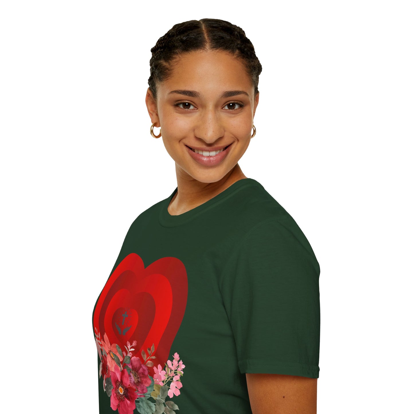 Romantic Floral Heart Unisex Softstyle T-Shirt