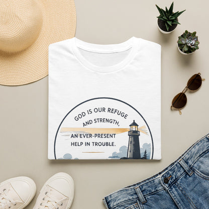 Resilience Lighthouse T-Shirt — Psalm 46:1 Inspirational Christian Tee