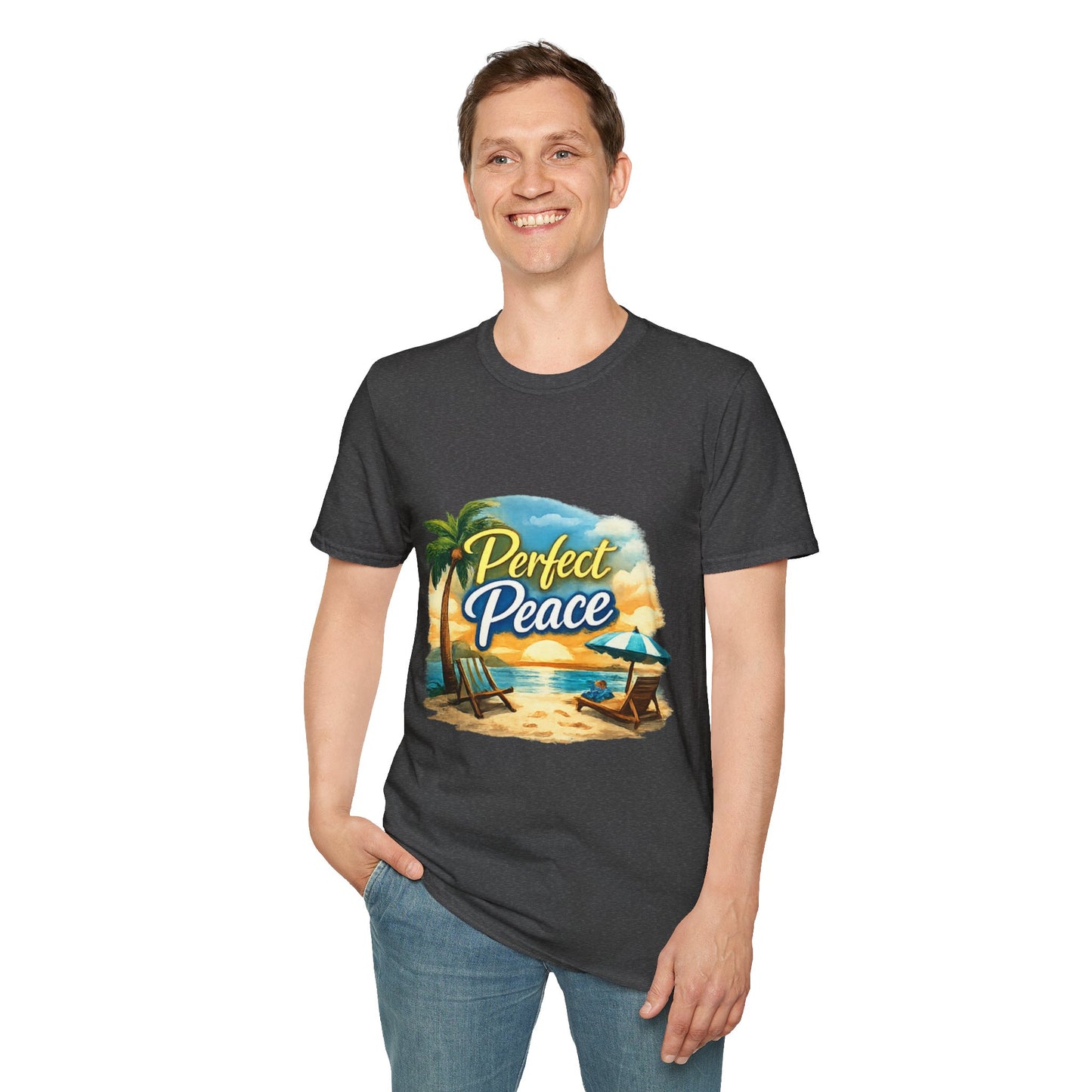 Perfect Peace Beach T-Shirt — Tropical Palm Sunset Graphic Tee