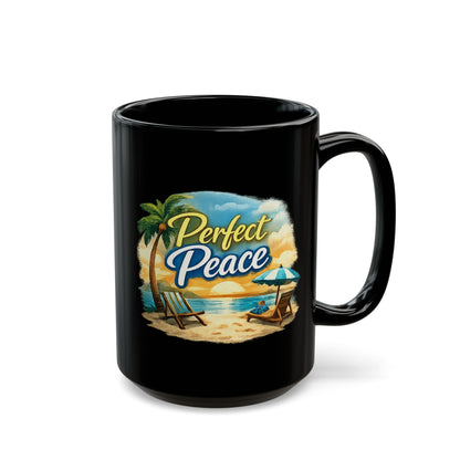 Perfect Peace Beach Mug — Black Ceramic Coffee Cup (11oz/15oz)