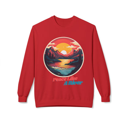 Peace Like a River Crewneck Sweatshirt — Sunset Mountain River Graphic