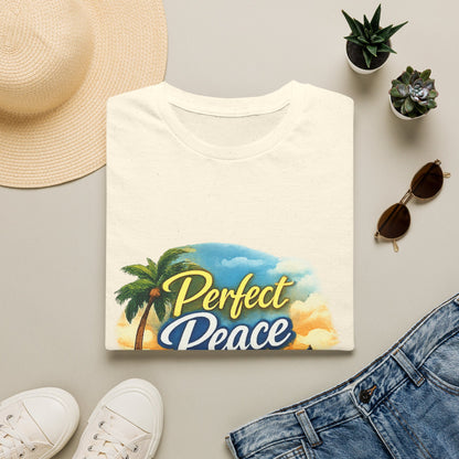 Perfect Peace Beach T-Shirt — Tropical Palm Sunset Graphic Tee