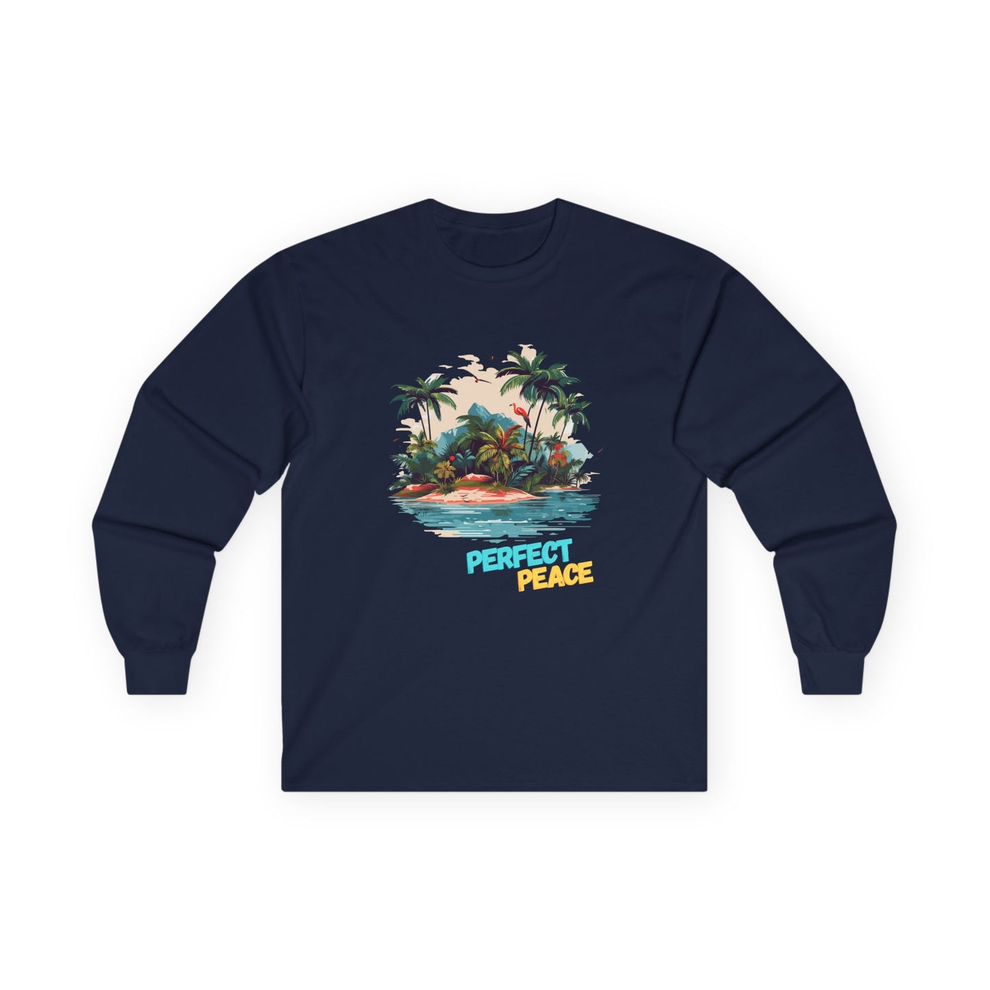 Long Sleeve Tee — Tropical Island 'Perfect Peace' Graphic