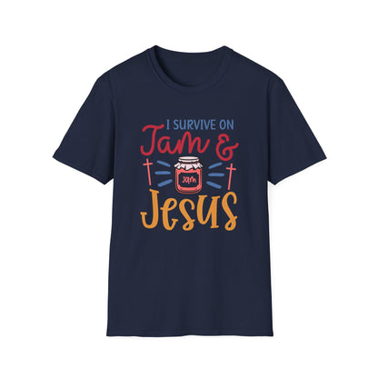 Jam & Jesus T-Shirt — I Survive on Jam & Jesus Christian Faith Tee