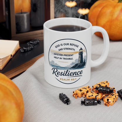 Resilience Lighthouse Ceramic Mug (11oz/15oz) — Inspirational Coastal Coffee Cup