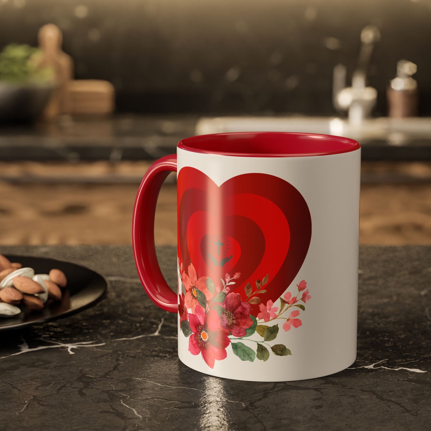 Red Heart Floral Mug (11oz & 15oz) – Romantic Valentine Coffee Cup