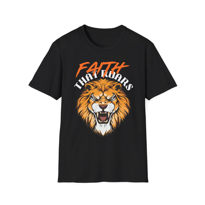 Faith That Roars Unisex Softstyle T-Shirt - Bold Lion Design for Inspiration