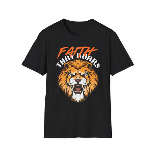 Faith That Roars Unisex Softstyle T-Shirt - Bold Lion Design for Inspiration