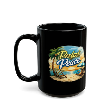 Perfect Peace Beach Mug — Black Ceramic Coffee Cup (11oz/15oz)