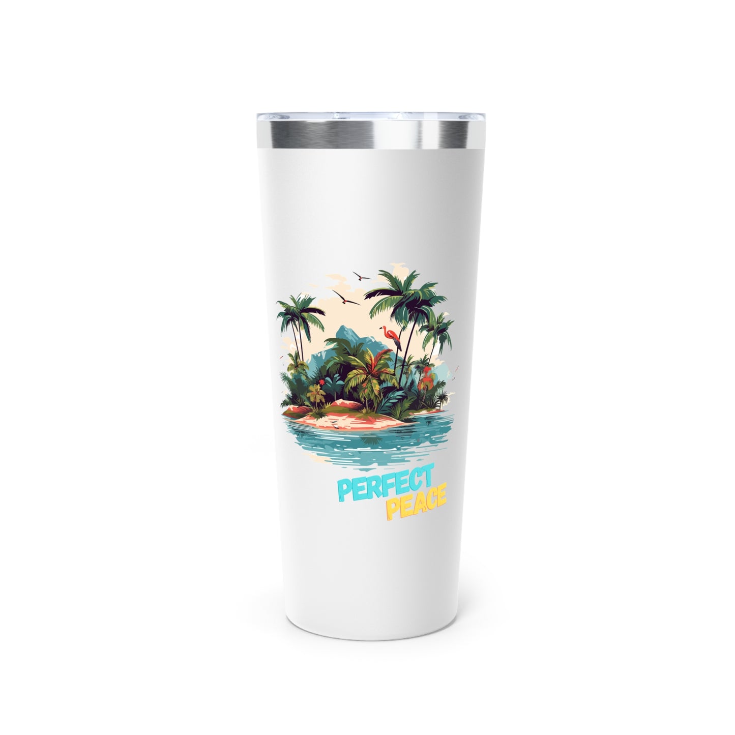 Tumbler with Tropical Design | Perfect Peace | Insulated Coffee Cup, Travel Mug, Vacation Gift, Summer Drinkware, Outdoor Adventures