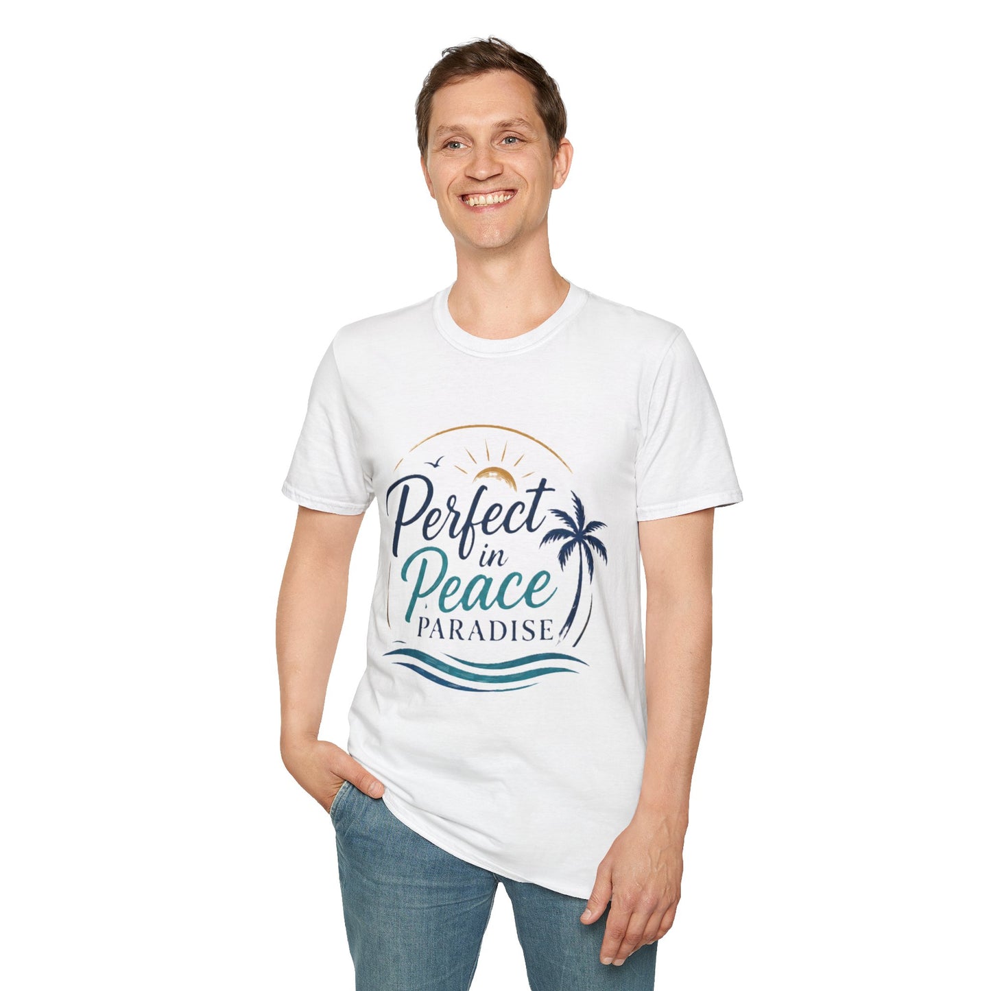 Perfect in Peace Paradise T-Shirt — Beach Palm Sunset Graphic Tee
