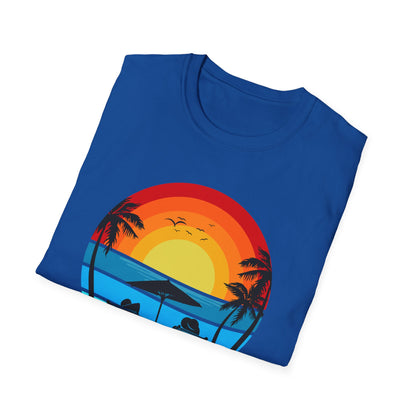 T-Shirt with Tropical Sunset Design, Relaxing Tee, Perfect for Beach Lovers, Great Gift for Vacations, Ideal for Summer Casual Wear