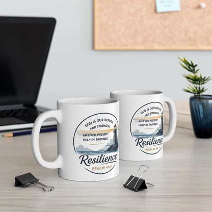 Resilience Lighthouse Ceramic Mug (11oz/15oz) — Inspirational Coastal Coffee Cup