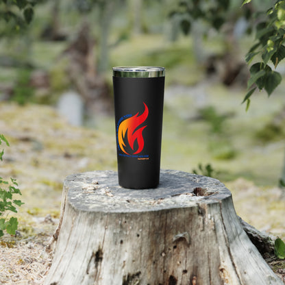 "He will Baptize you" Copper Insulated Tumbler with Fiery Design - 22oz Travel Cup