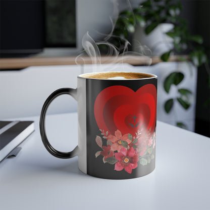 Color-Changing 11oz Mug — Red Heart & Floral Reveal