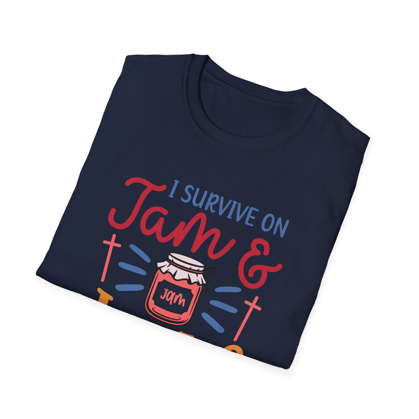 Jam & Jesus T-Shirt — I Survive on Jam & Jesus Christian Faith Tee