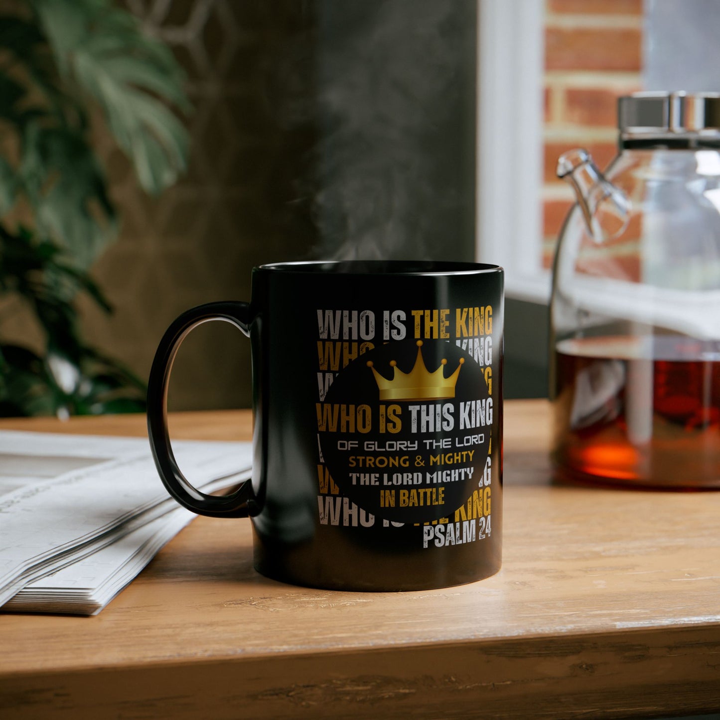 "Who Is This King" Design-Inspirational Black Mug – 11oz & 15oz