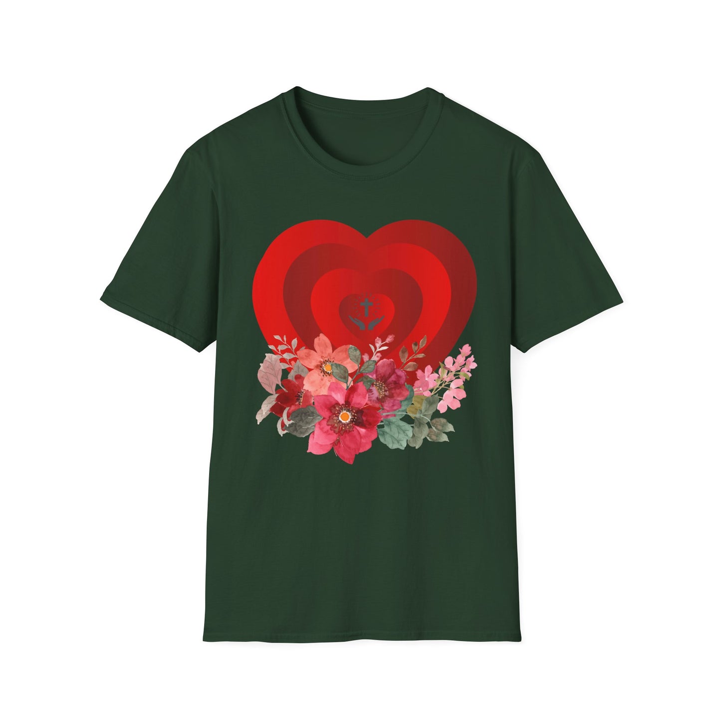 Romantic Floral Heart Unisex Softstyle T-Shirt