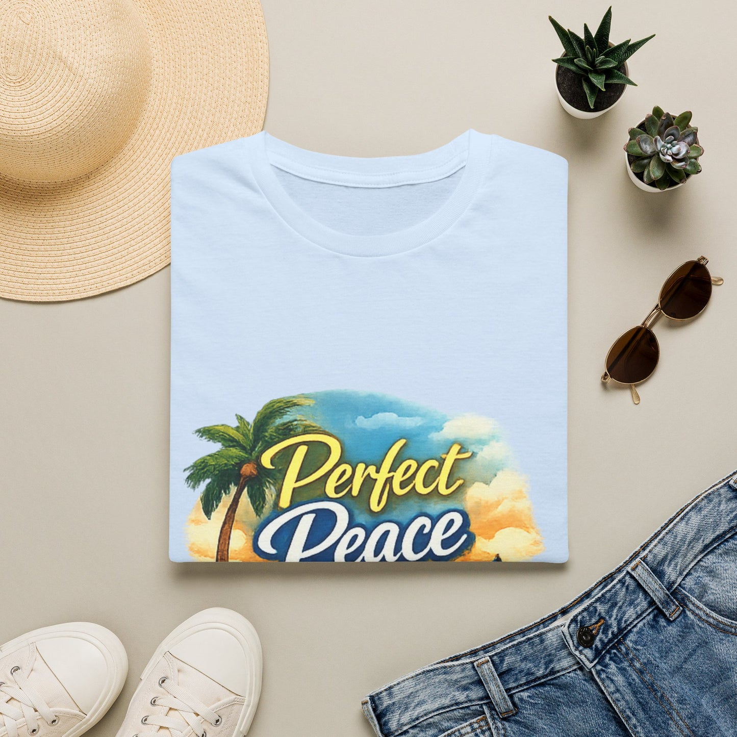 Perfect Peace Beach T-Shirt — Tropical Palm Sunset Graphic Tee