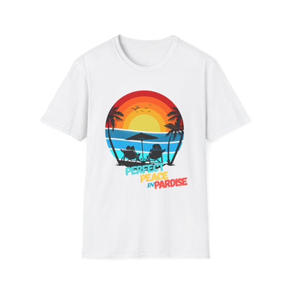 T-Shirt with Tropical Sunset Design, Relaxing Tee, Perfect for Beach Lovers, Great Gift for Vacations, Ideal for Summer Casual Wear