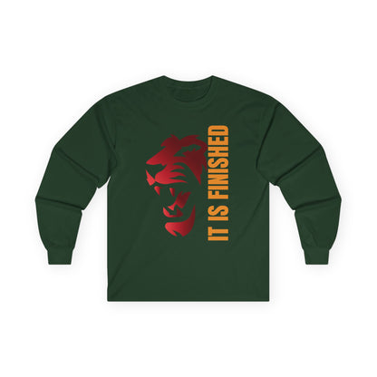 Inspirational Lion Long Sleeve Tee - "It Is Finished"