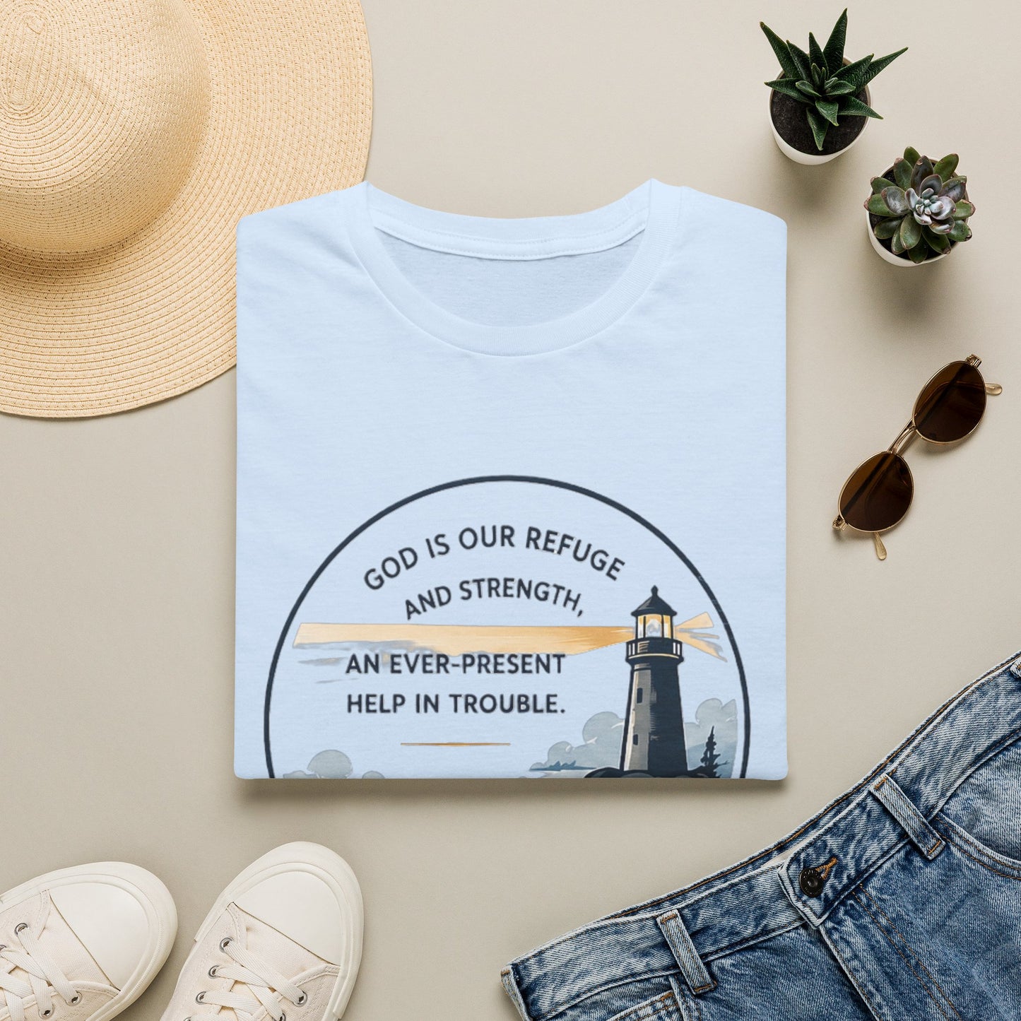 Resilience Lighthouse T-Shirt — Psalm 46:1 Inspirational Christian Tee