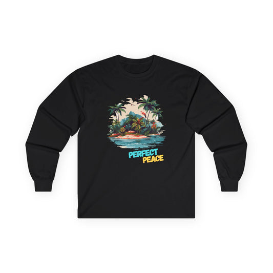 Long Sleeve Tee — Tropical Island 'Perfect Peace' Graphic