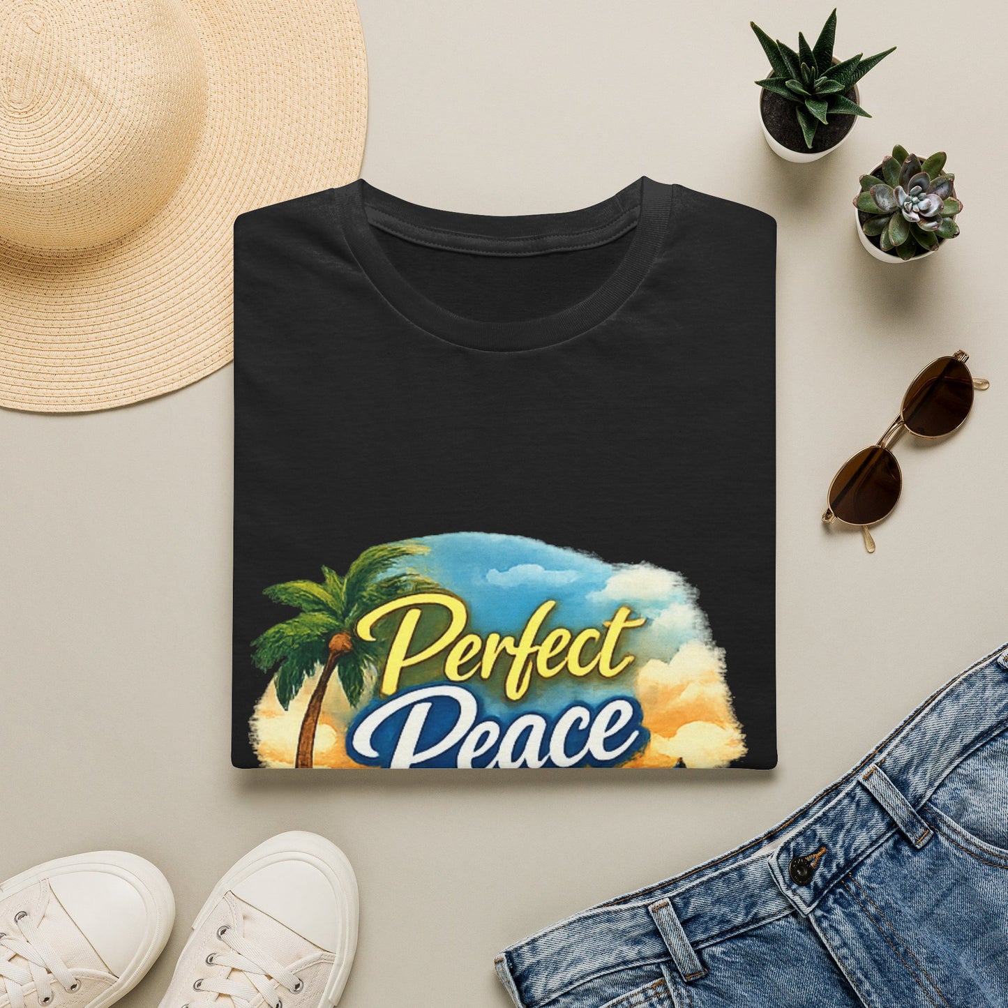 Perfect Peace Beach T-Shirt — Tropical Palm Sunset Graphic Tee