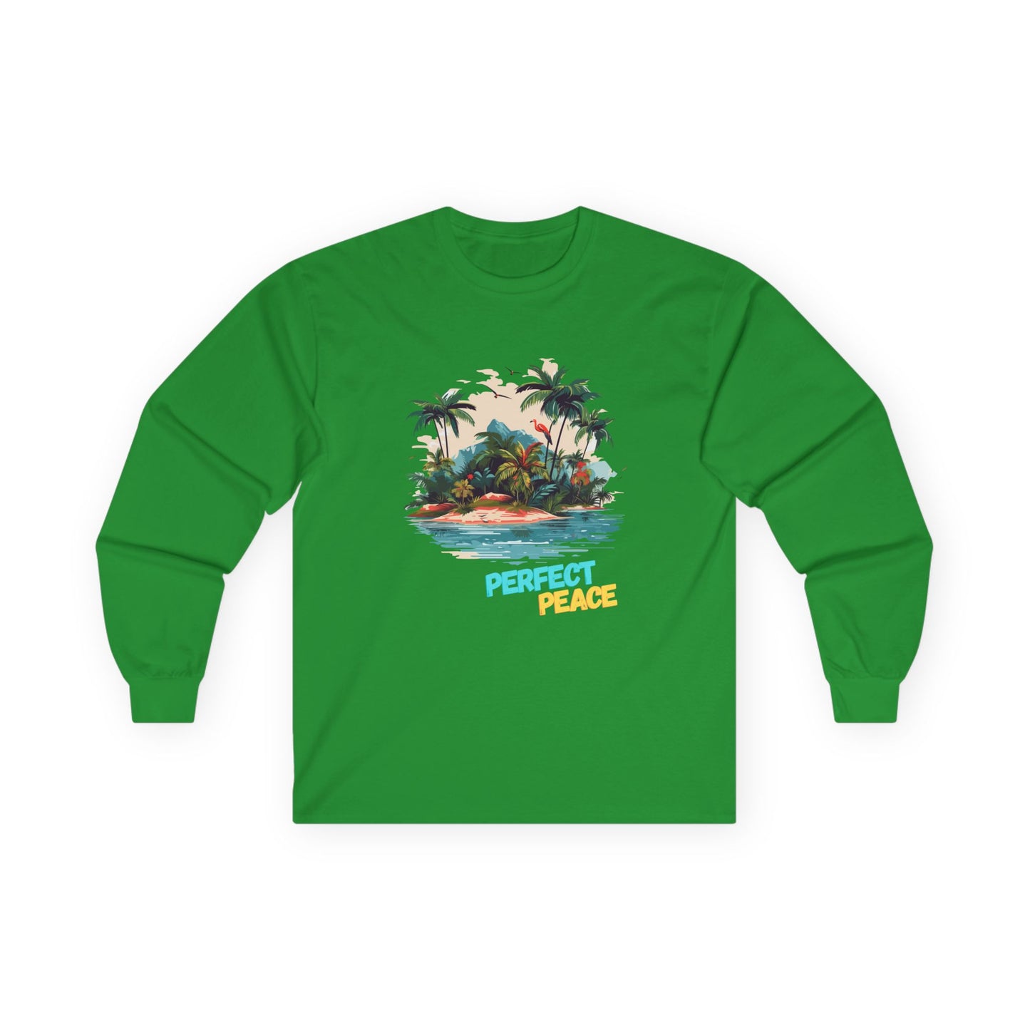 Long Sleeve Tee — Tropical Island 'Perfect Peace' Graphic
