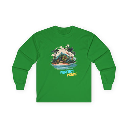 Long Sleeve Tee — Tropical Island 'Perfect Peace' Graphic