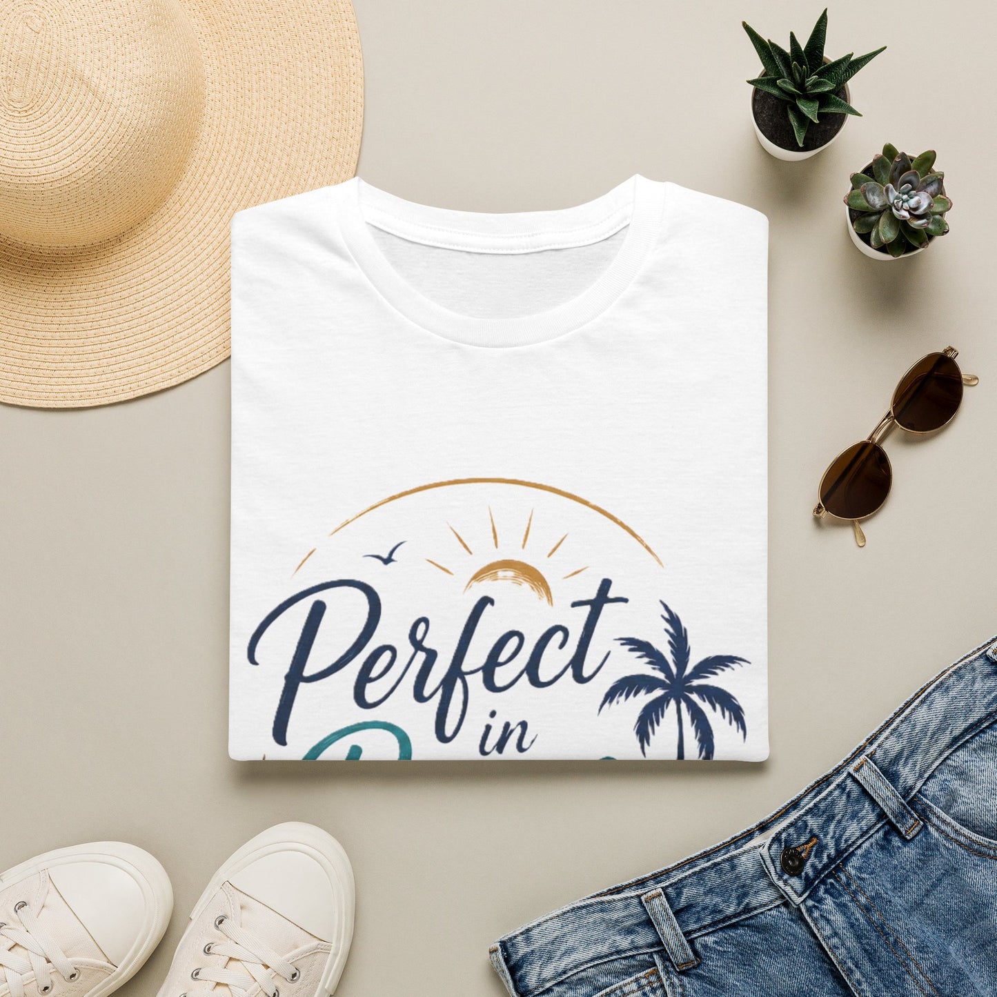 Perfect in Peace Paradise T-Shirt — Beach Palm Sunset Graphic Tee