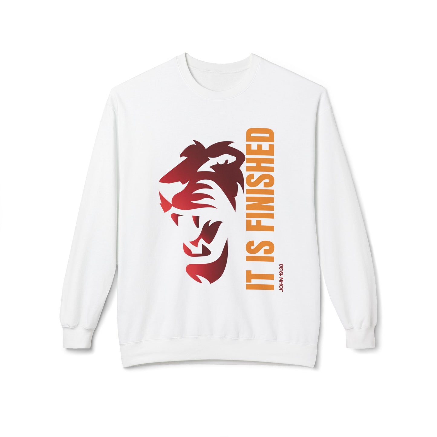 Tiger Face Crewneck Sweatshirt — Bold 'It Is Finished' Vertical Text