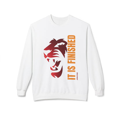 Tiger Face Crewneck Sweatshirt — Bold 'It Is Finished' Vertical Text