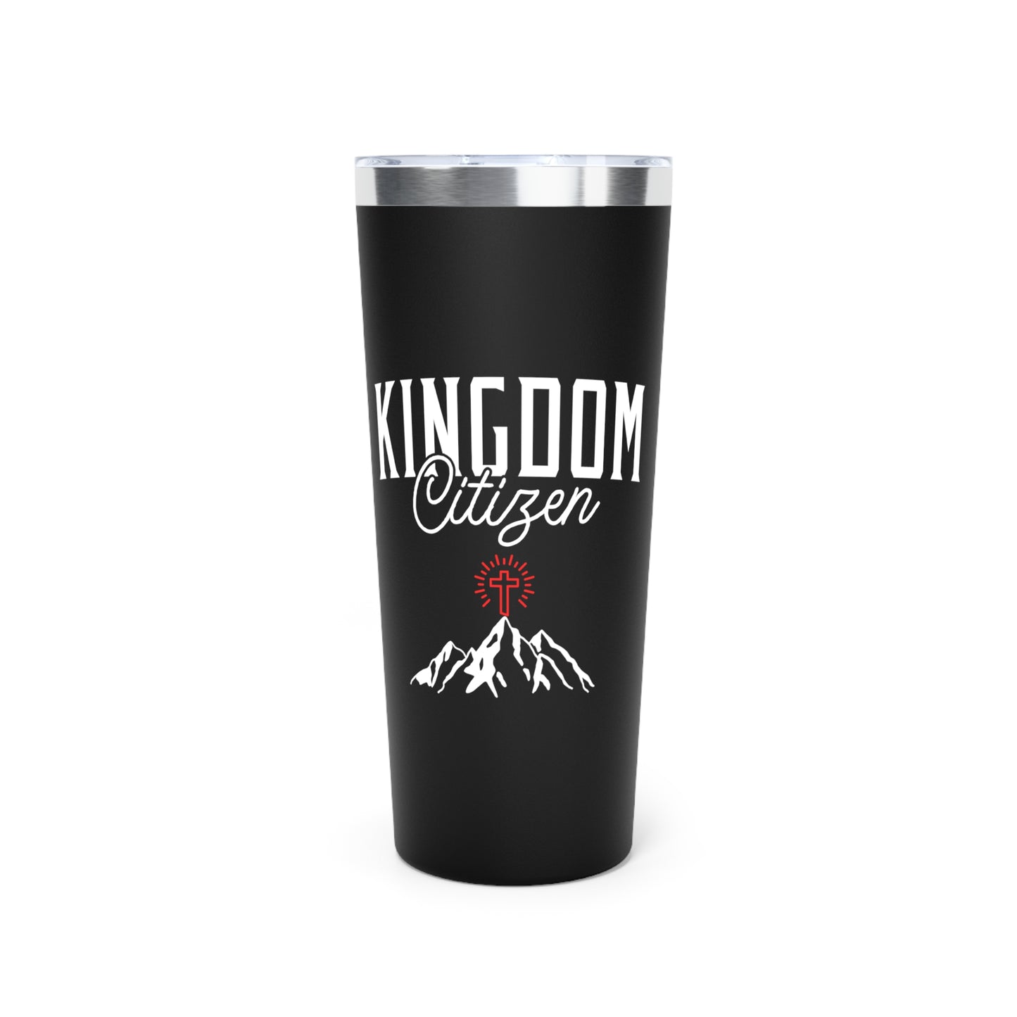 Kingdom Citizen 22oz Copper Vacuum Tumbler – Insulated Travel Cup with Mountain & Cross Design