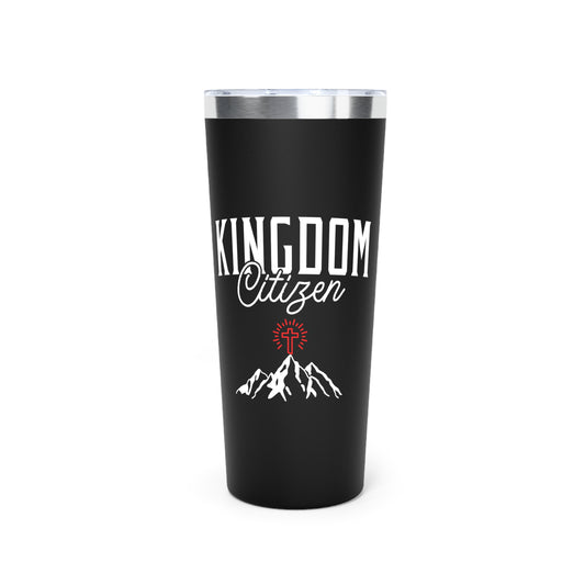 Kingdom Citizen 22oz Copper Vacuum Tumbler – Insulated Travel Cup with Mountain & Cross Design