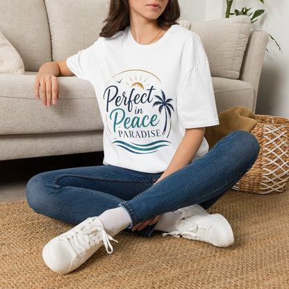 Perfect in Peace Paradise T-Shirt — Beach Palm Sunset Graphic Tee