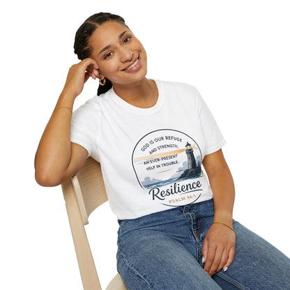Resilience Lighthouse T-Shirt — Psalm 46:1 Inspirational Christian Tee