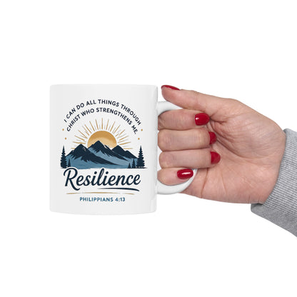 Resilience Mountain Ceramic Mug — Inspirational Camping Coffee Cup (11oz & 15oz)