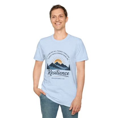 Resilience Mountain T‑Shirt — "I Can Do All Things Through Christ" Inspirational Christian Tee